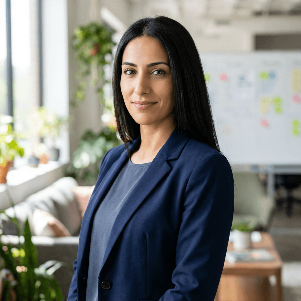 Jordan Mitchell, marketing director, in a bright studio portrait