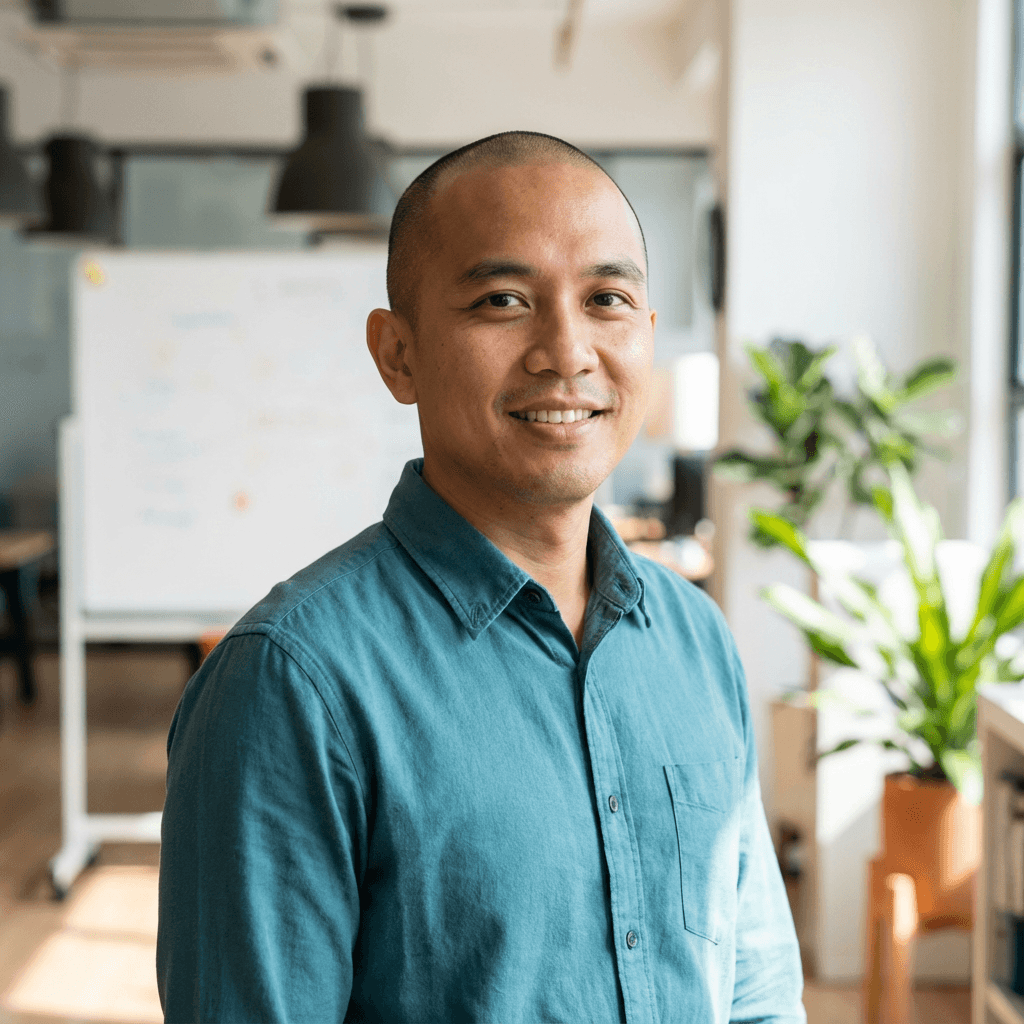 Daniel Chen, brand manager, in a bright outdoor setting
