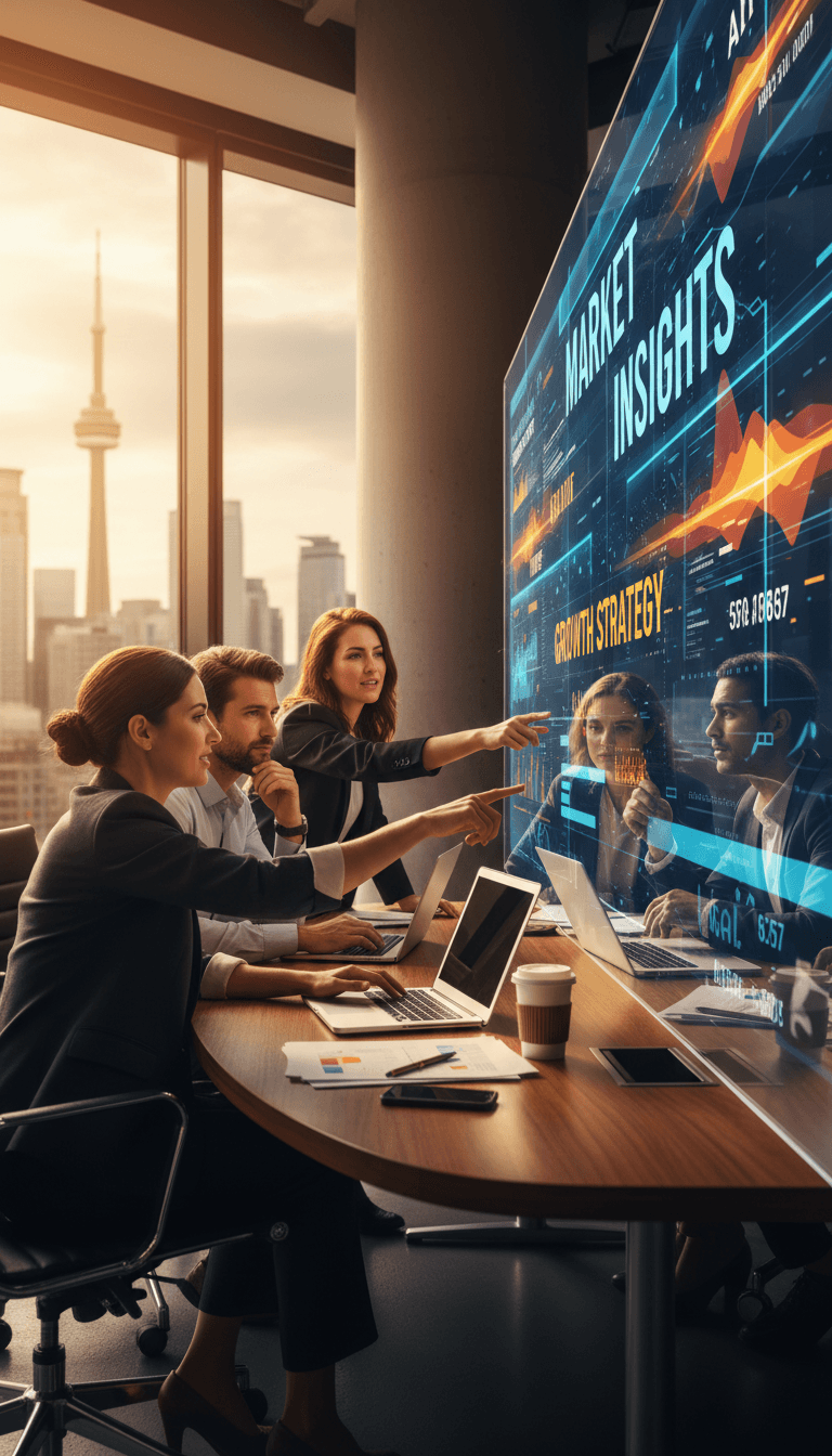 Team of marketers reviewing campaign analytics in a modern office