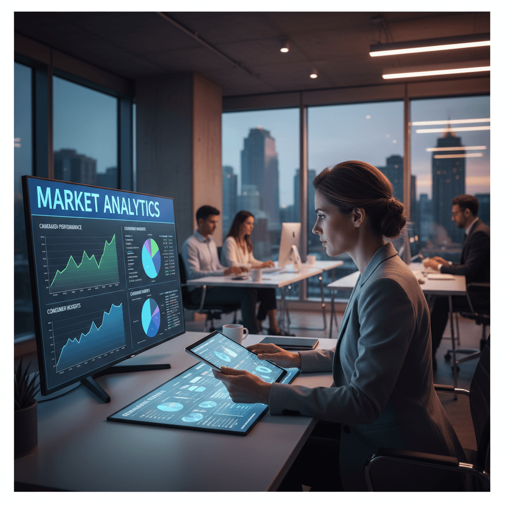 Professional analyzing digital marketing data on a screen