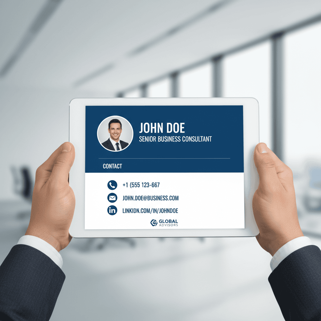 Business profile displayed on a tablet device
