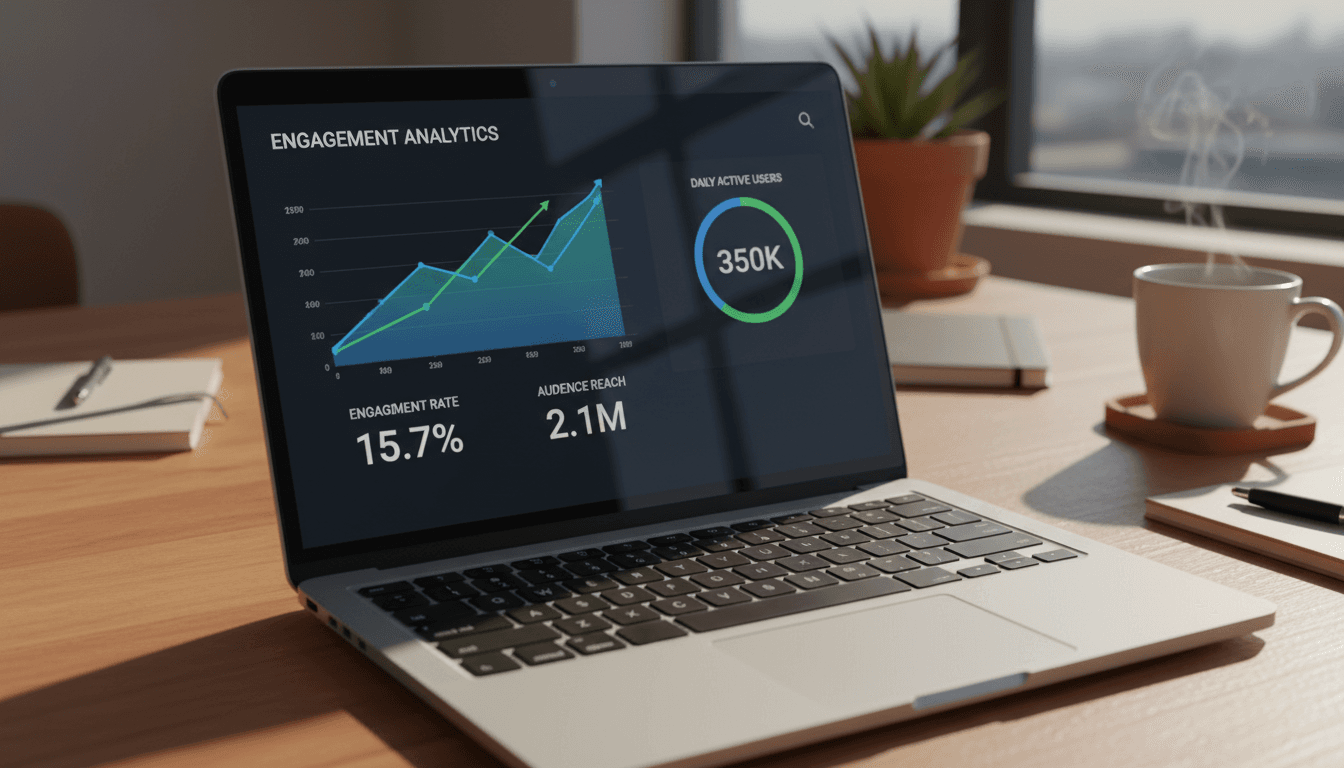 Engagement metrics dashboard showing rising reach on a laptop screen
