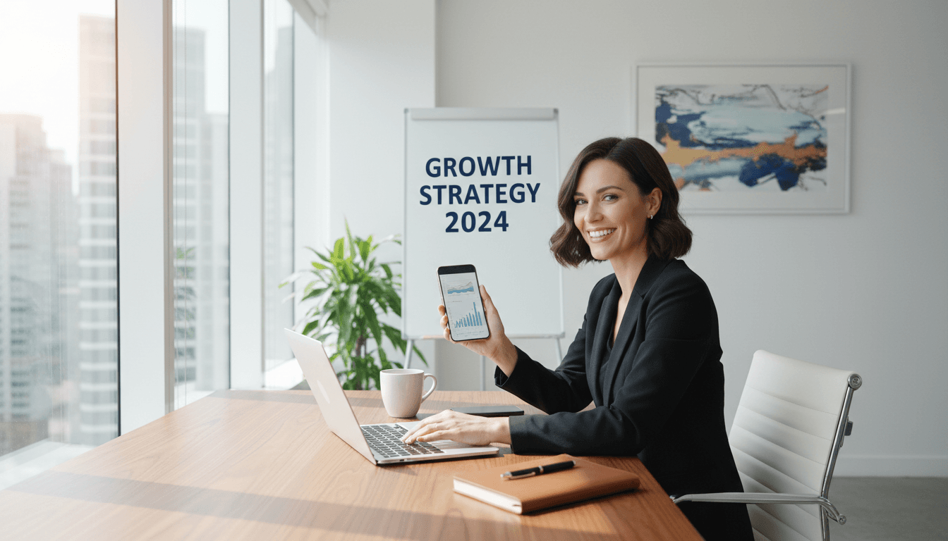 Small business owner working on laptop in a bright modern office