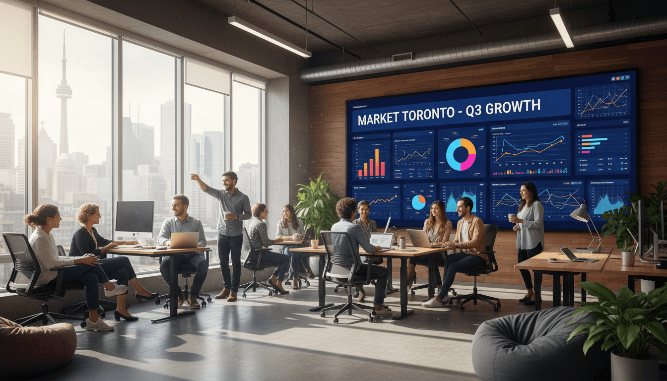 Team collaborating in a modern marketing agency workspace in Toronto