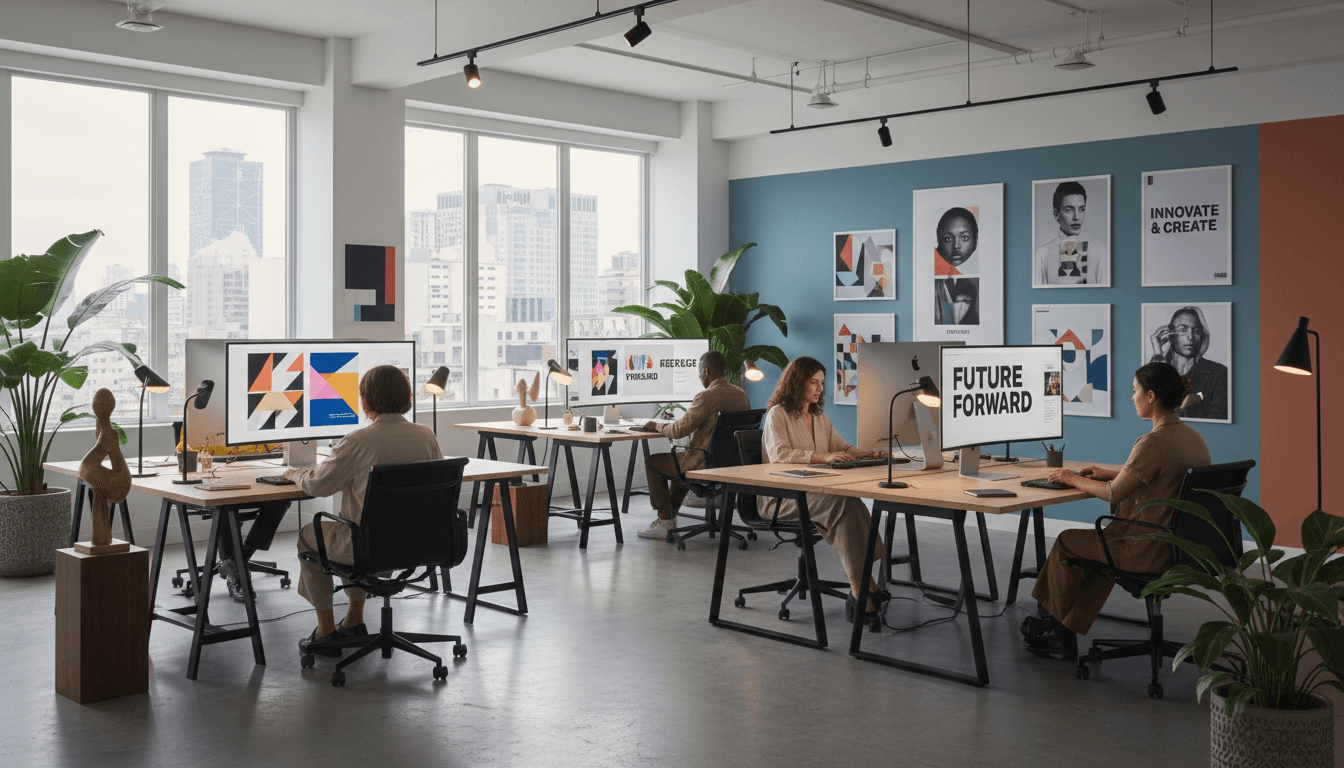 Marketing team collaborating in a bright Toronto studio